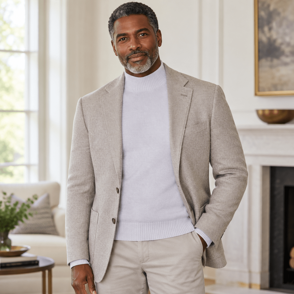 Mock Neck Sweater Color White - Upscale Men's Fashion