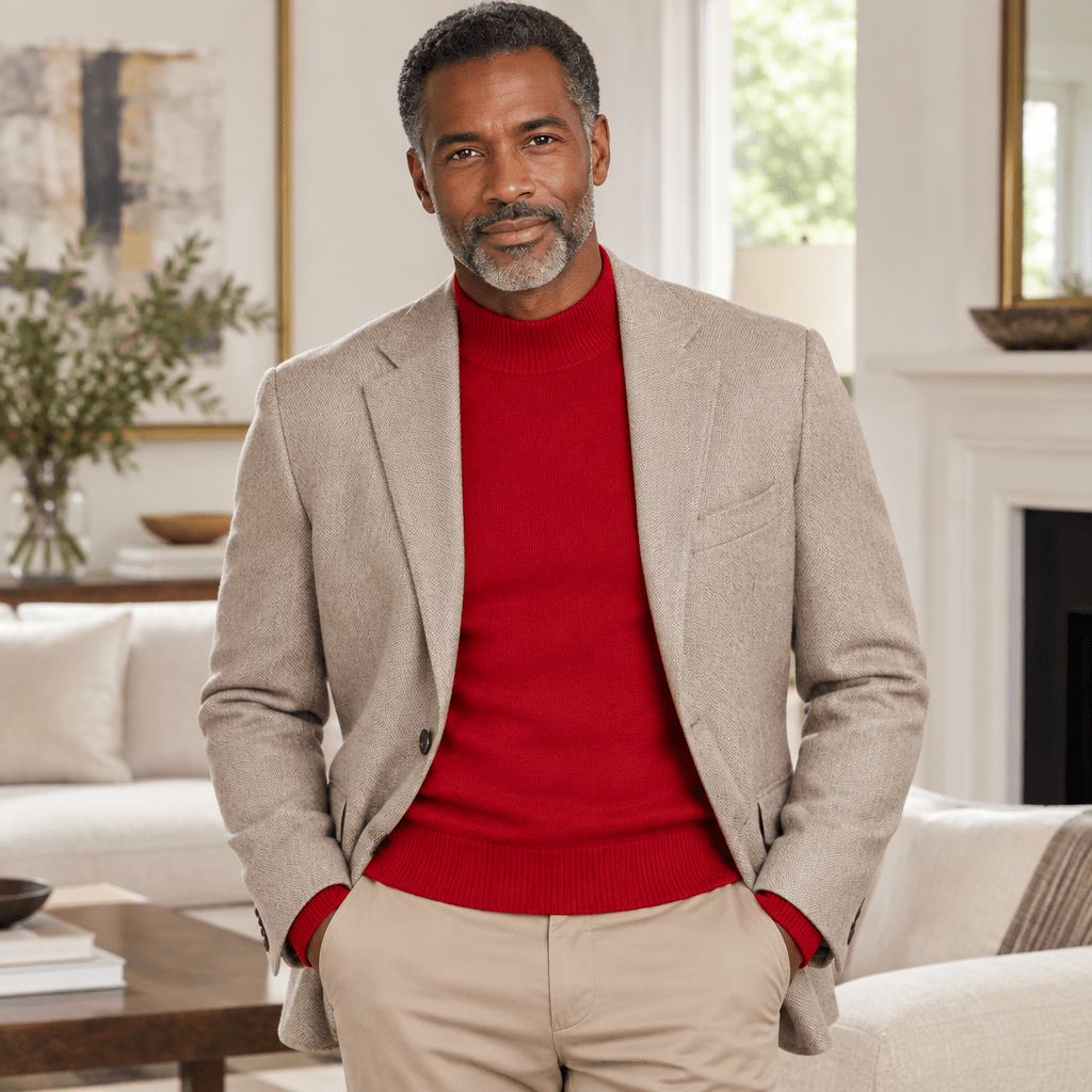 Mock Neck Sweater Color Red - Upscale Men's Fashion