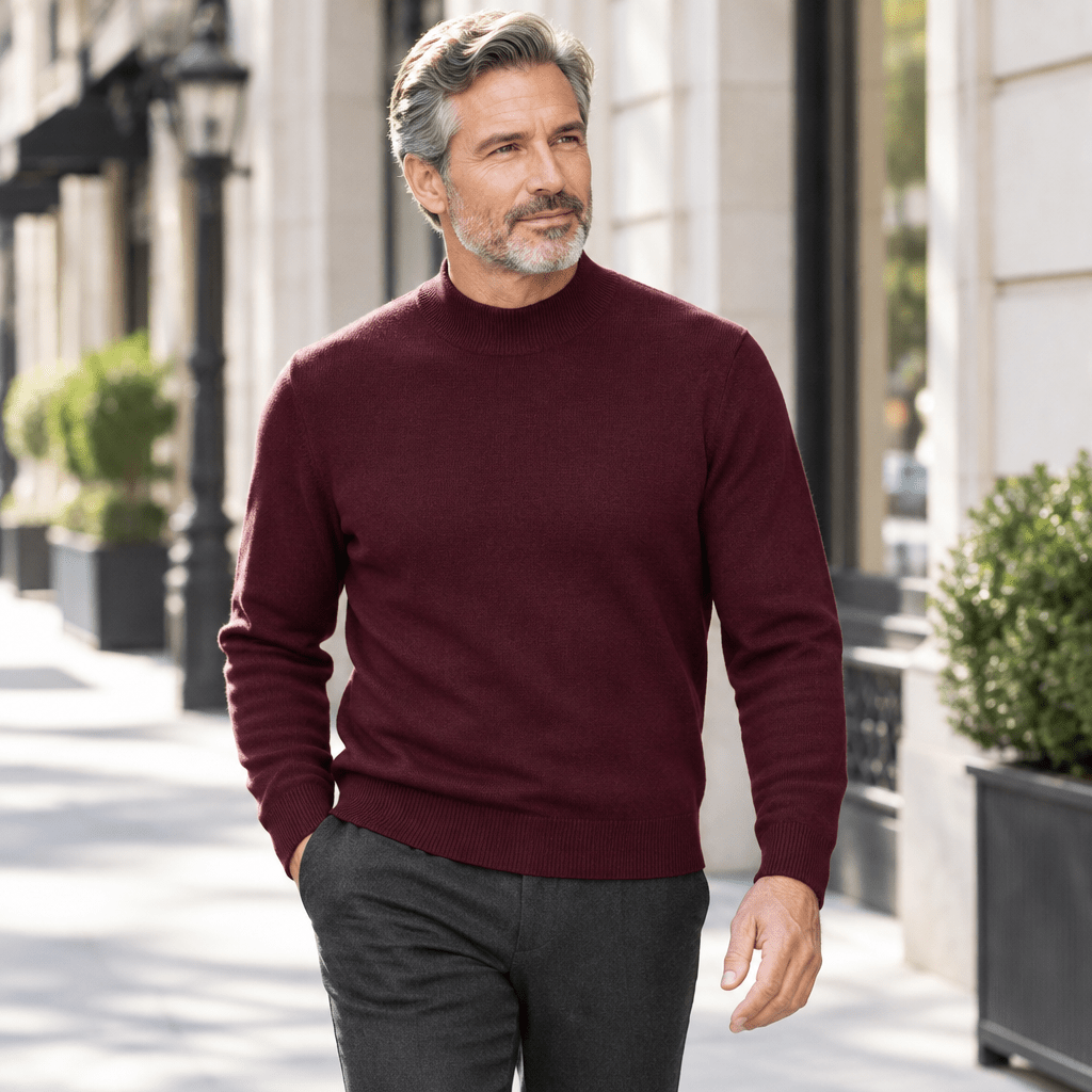 Mock Neck Sweater Color Burgundy - Upscale Men's Fashion
