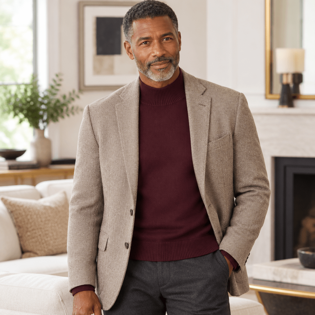 Mock Neck Sweater Color Burgundy - Upscale Men's Fashion