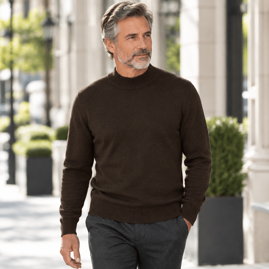 Mock Neck Sweater Color Brown - Upscale Men's Fashion