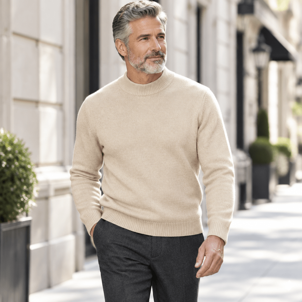 Mock Neck Sweater Color Stone - Upscale Men's Fashion