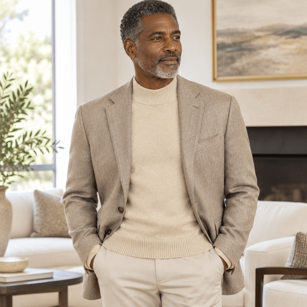 Mock Neck Sweater Color Stone - Upscale Men's Fashion