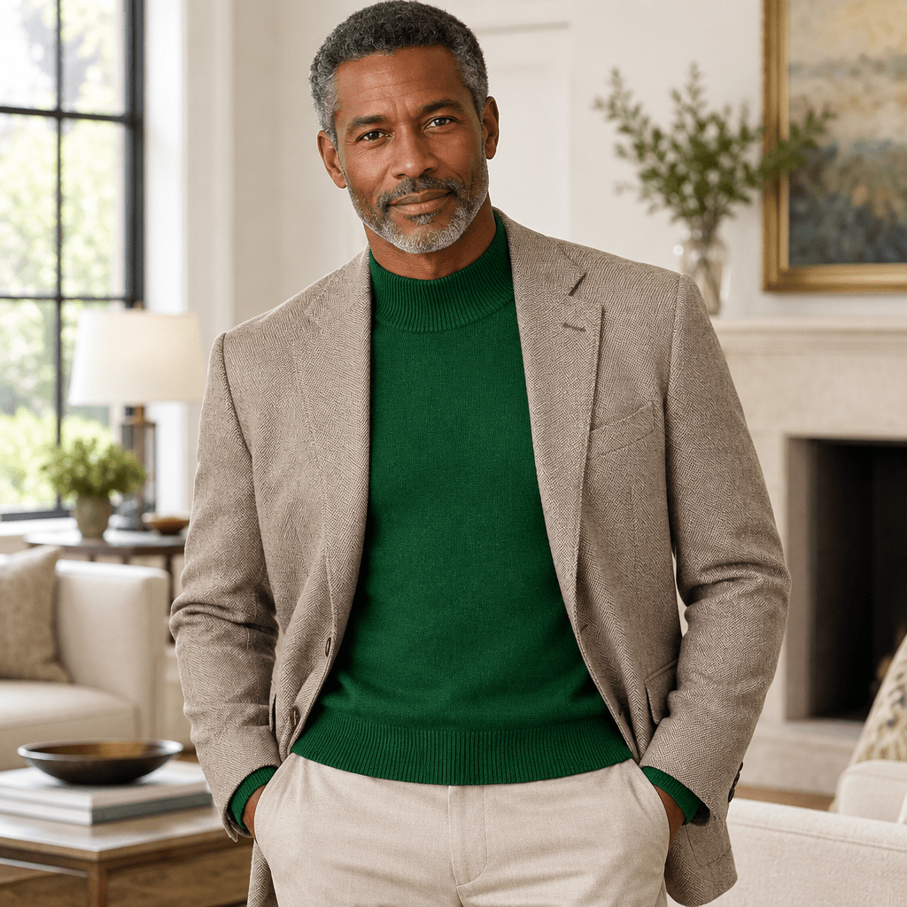 Mock Neck Sweater color Green Sapphire - Upscale Men's Fashion