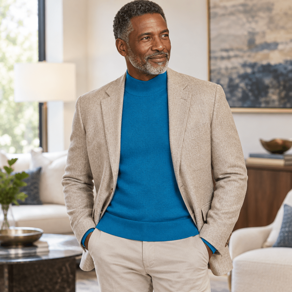 Mock Neck Sweater color True Blue - Upscale Men's Fashion