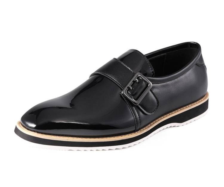 Skyler Black Patent Leather Loafers with Gold Buckle – Men's Slip-On Dress Shoes