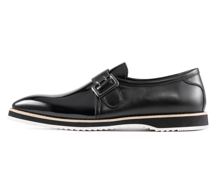 Skyler Black Patent Leather Loafers with Gold Buckle – Men's Slip-On Dress Shoes