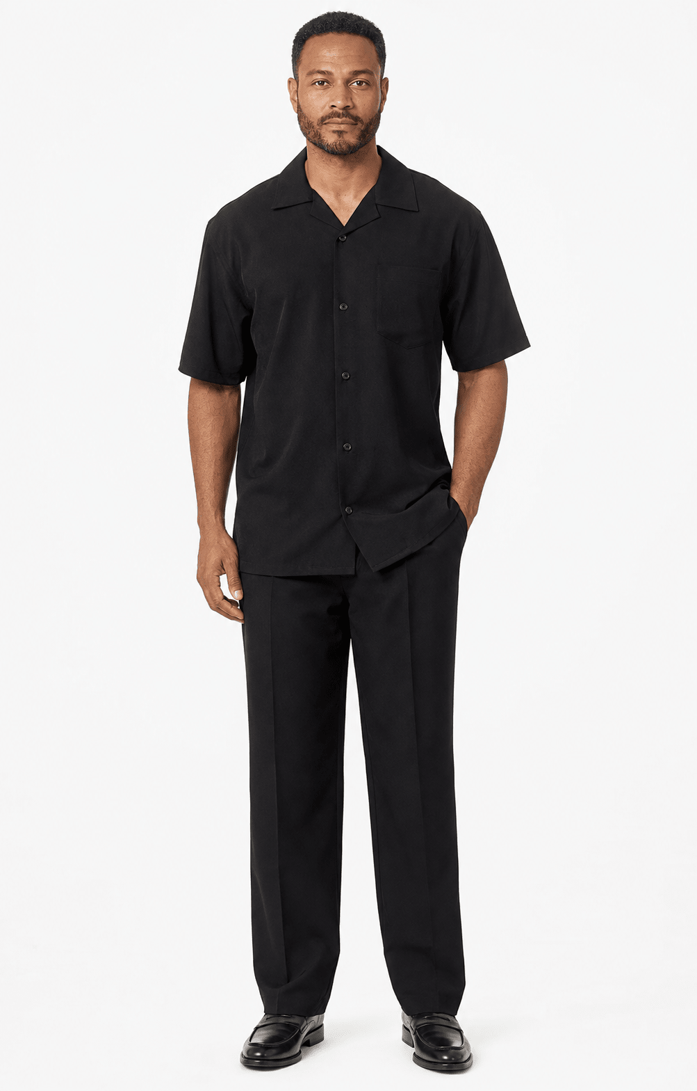 Montique Men's 2 Piece Short Sleeve Walking Suit Solid Black - Upscale Men's Fashion