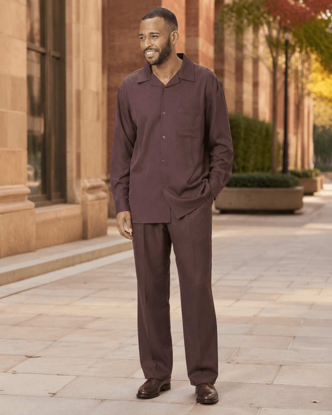 Montique Men's 2 Piece Long Sleeve Walking Suit Solid Brown - Upscale Men's Fashion