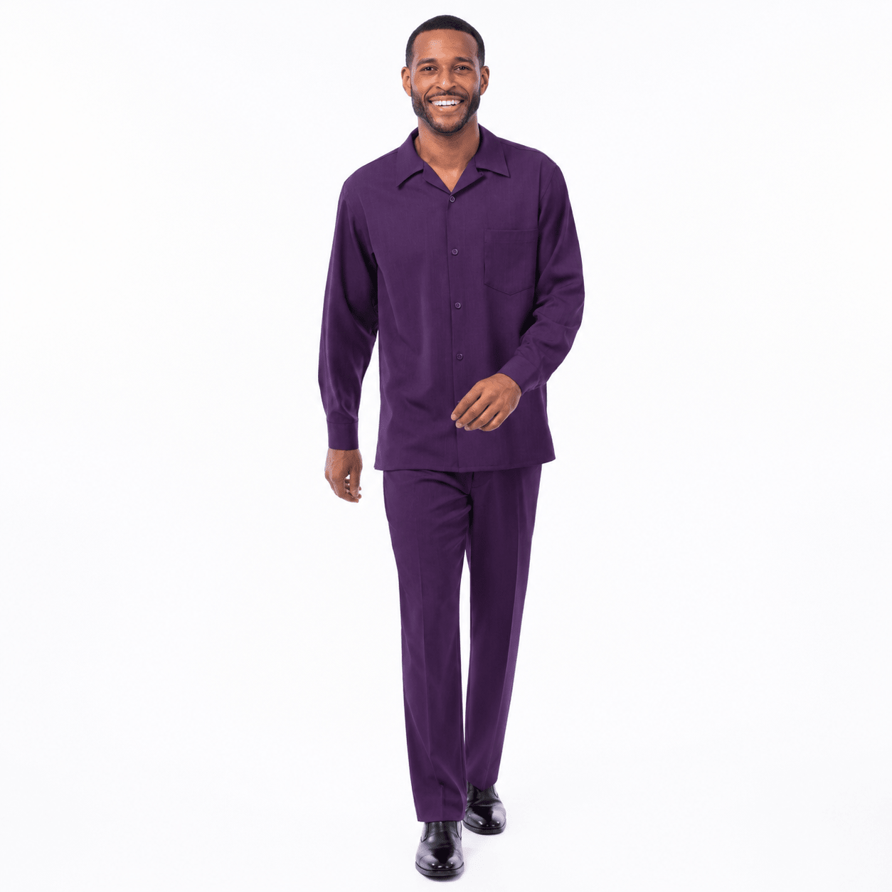 Montique Men's 2 Piece Long Sleeve Walking Suit Solid Grape - Upscale Men's Fashion