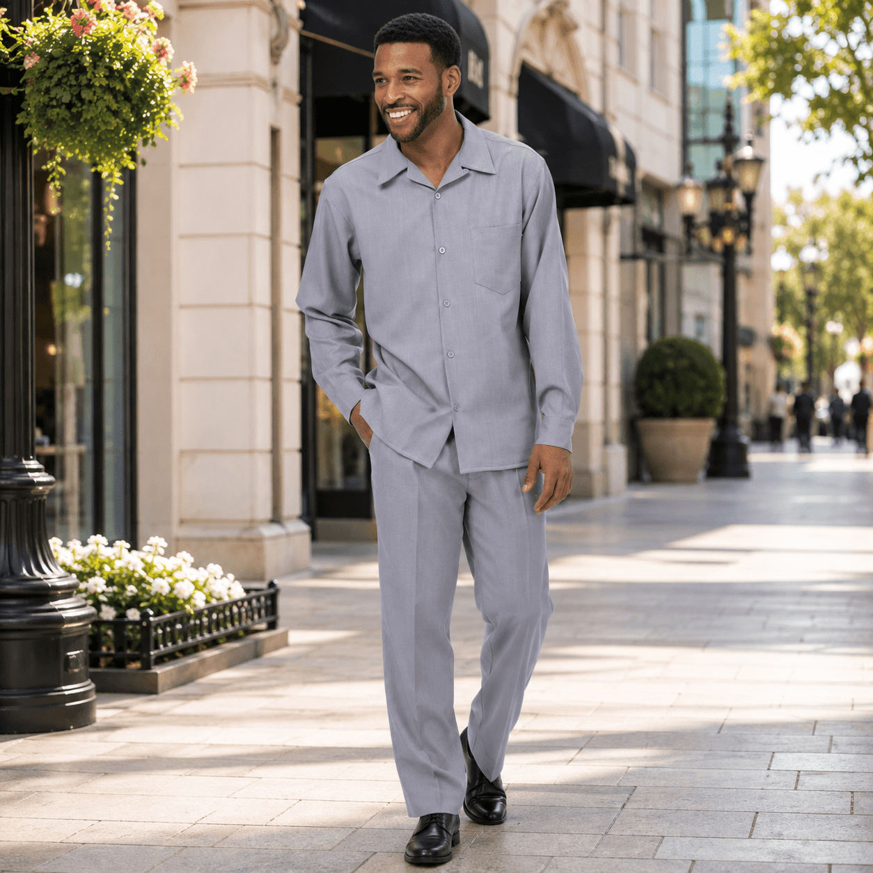 Montique Men's 2 Piece Long Sleeve Walking Suit Solid Grey - Upscale Men's Fashion