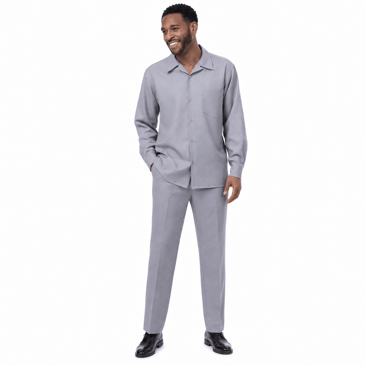 Montique Men's 2 Piece Long Sleeve Walking Suit Solid Grey - Upscale Men's Fashion