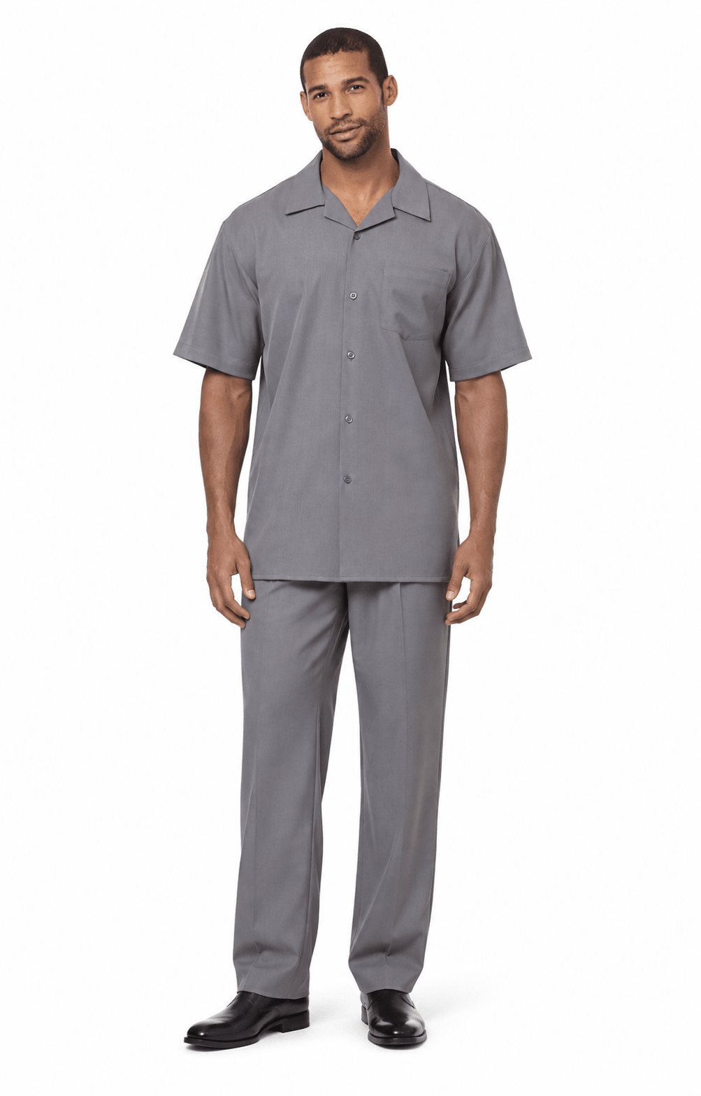 Montique Men's 2 Piece Short Sleeve Walking Suit Solid Grey - Upscale Men's Fashion