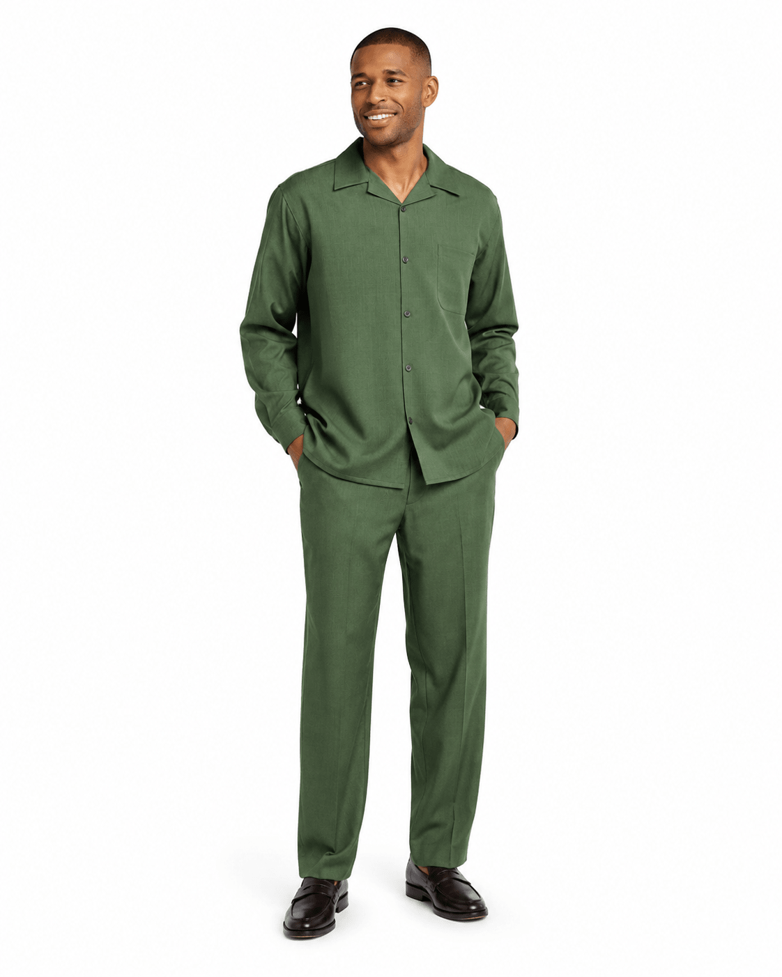 Montique Men's 2 Piece Long Sleeve Walking Suit Solid Hunter Green - Upscale Men's Fashion