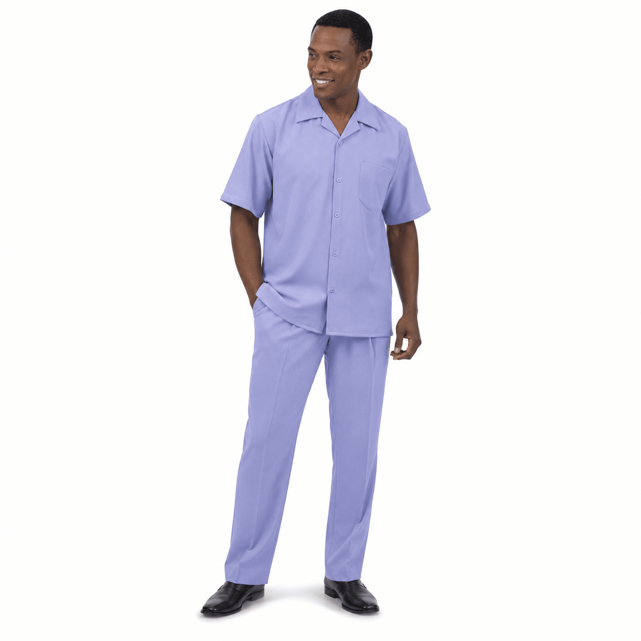Montique Men's 2 Piece Short Sleeve Walking Suit Solid Lavender - Upscale Men's Fashion