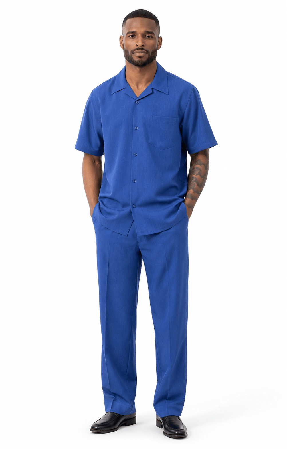 Montique Men's 2 Piece Short Sleeve Walking Suit Solid Royal - Upscale Men's Fashion