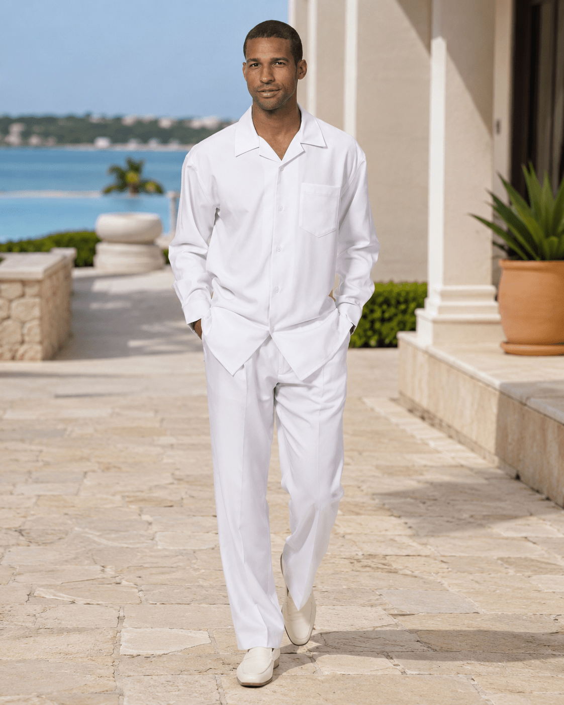 Men's White Regular Fit Long Sleeve 2-Piece Suit