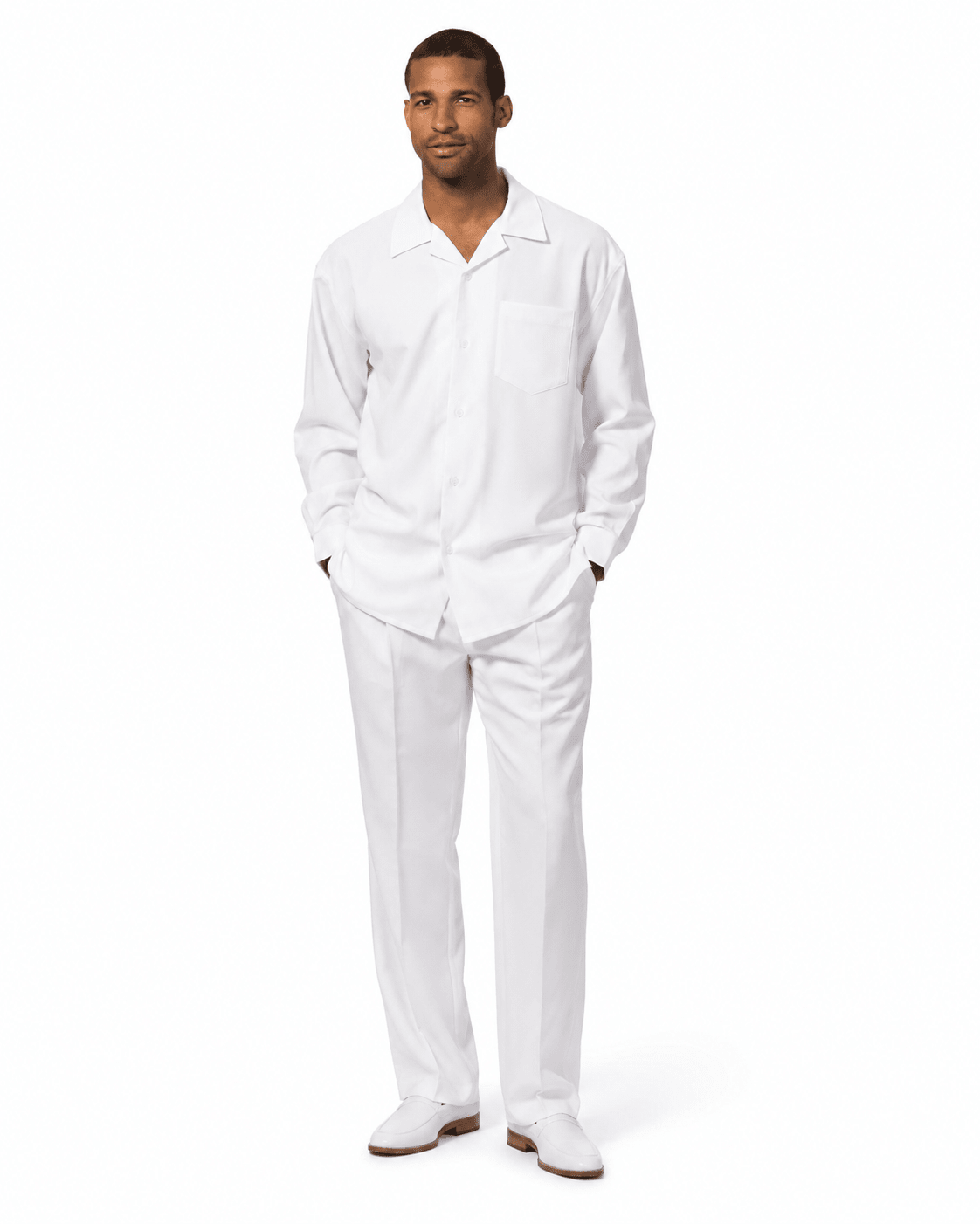 Montique Men's 2 Piece Long Sleeve Walking Suit Solid White - Upscale Men's Fashion