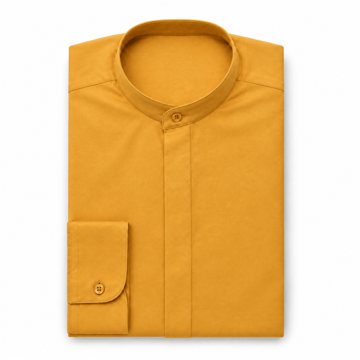 Banded Collar Dress Shirt, Mustard - Upscale Men's Fashion