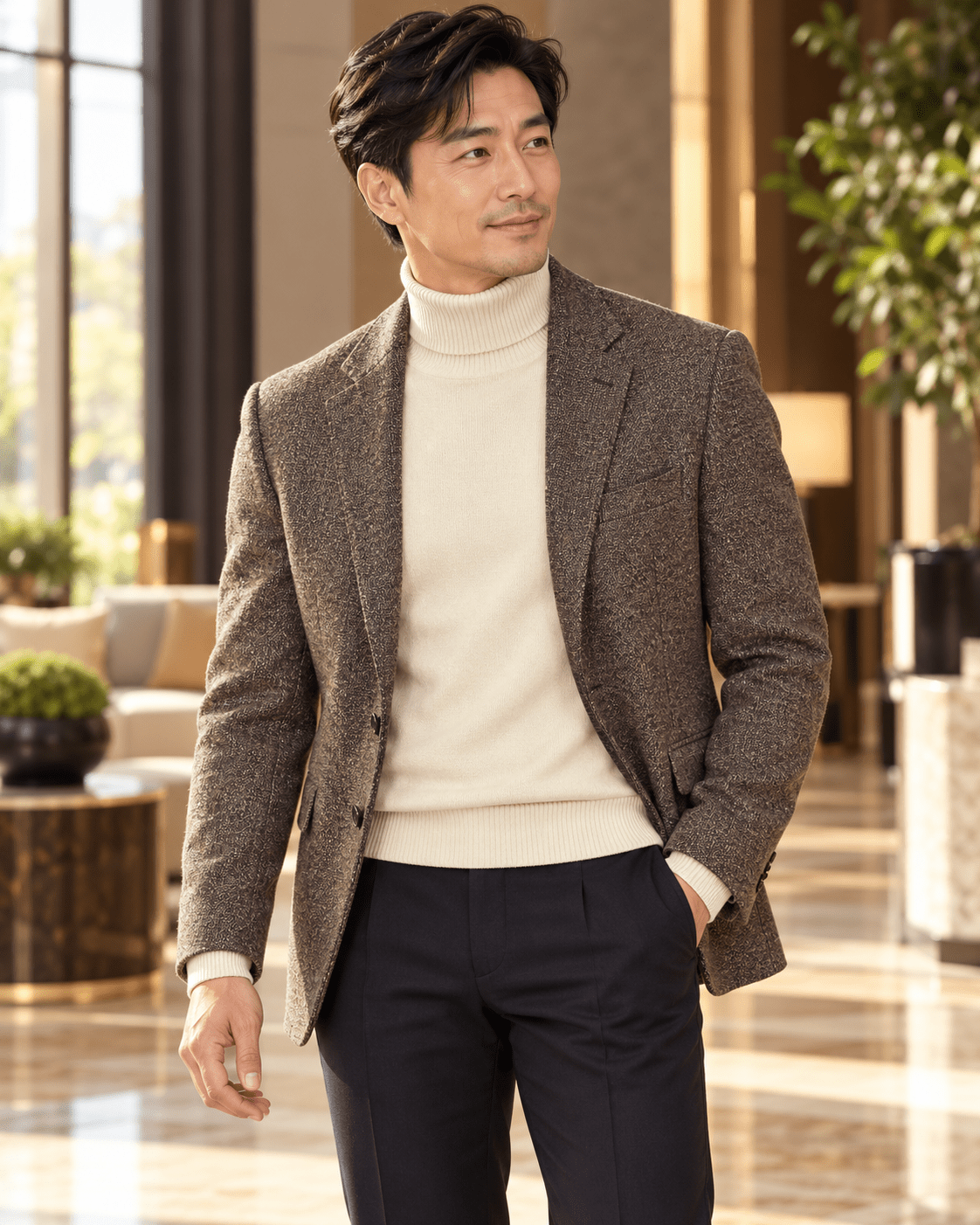Men's Turtleneck Sweater color Off White - Upscale Men's Fashion
