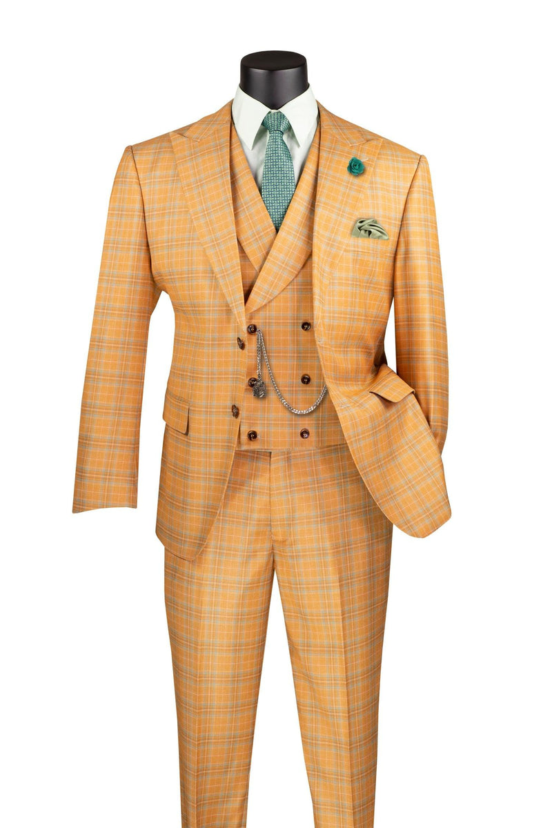 Orange Windowpane 3 Piece Suit - Upscale Men's Fashion