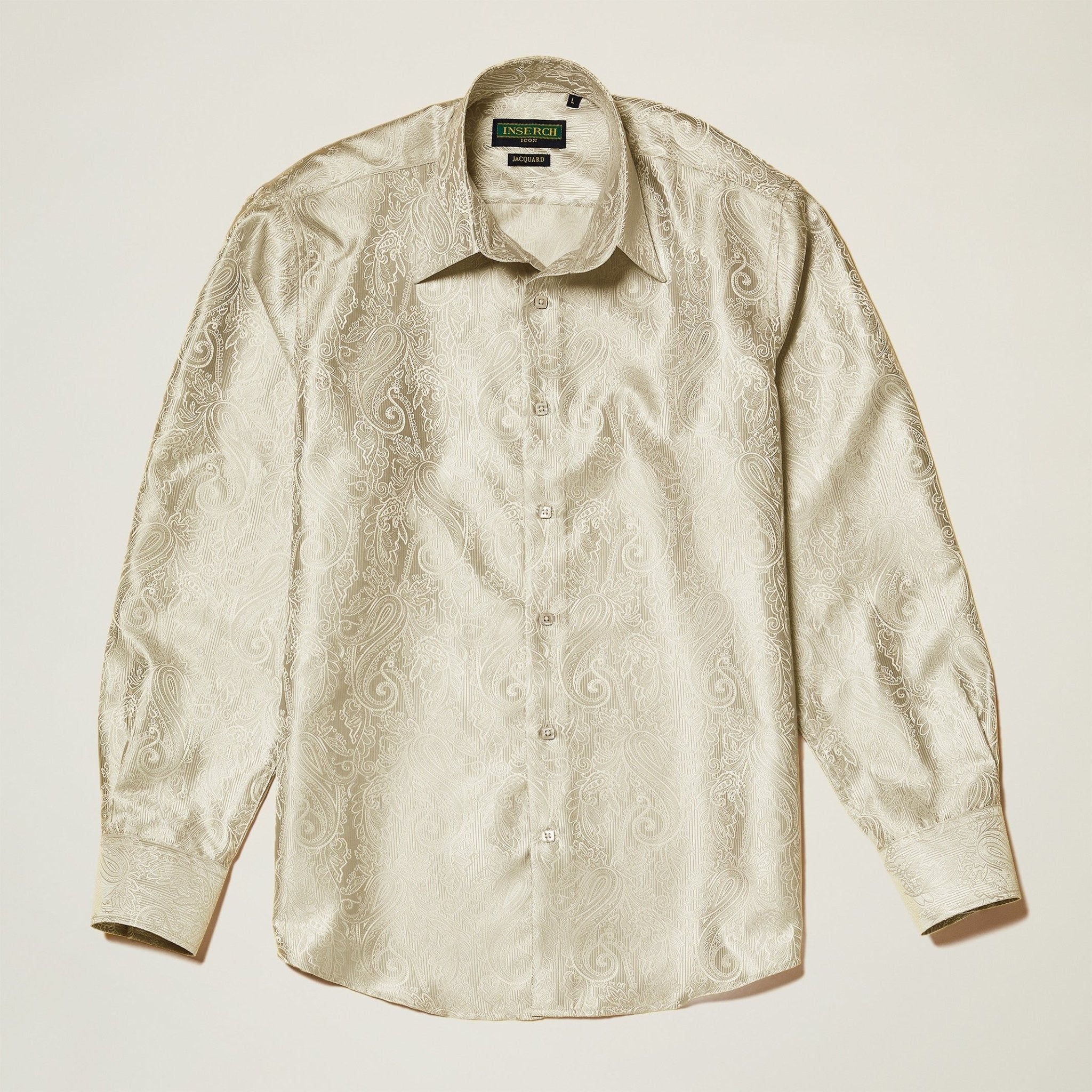 Bone Paisley Long Sleeve Jacquard Shirt - Upscale Men's Fashion