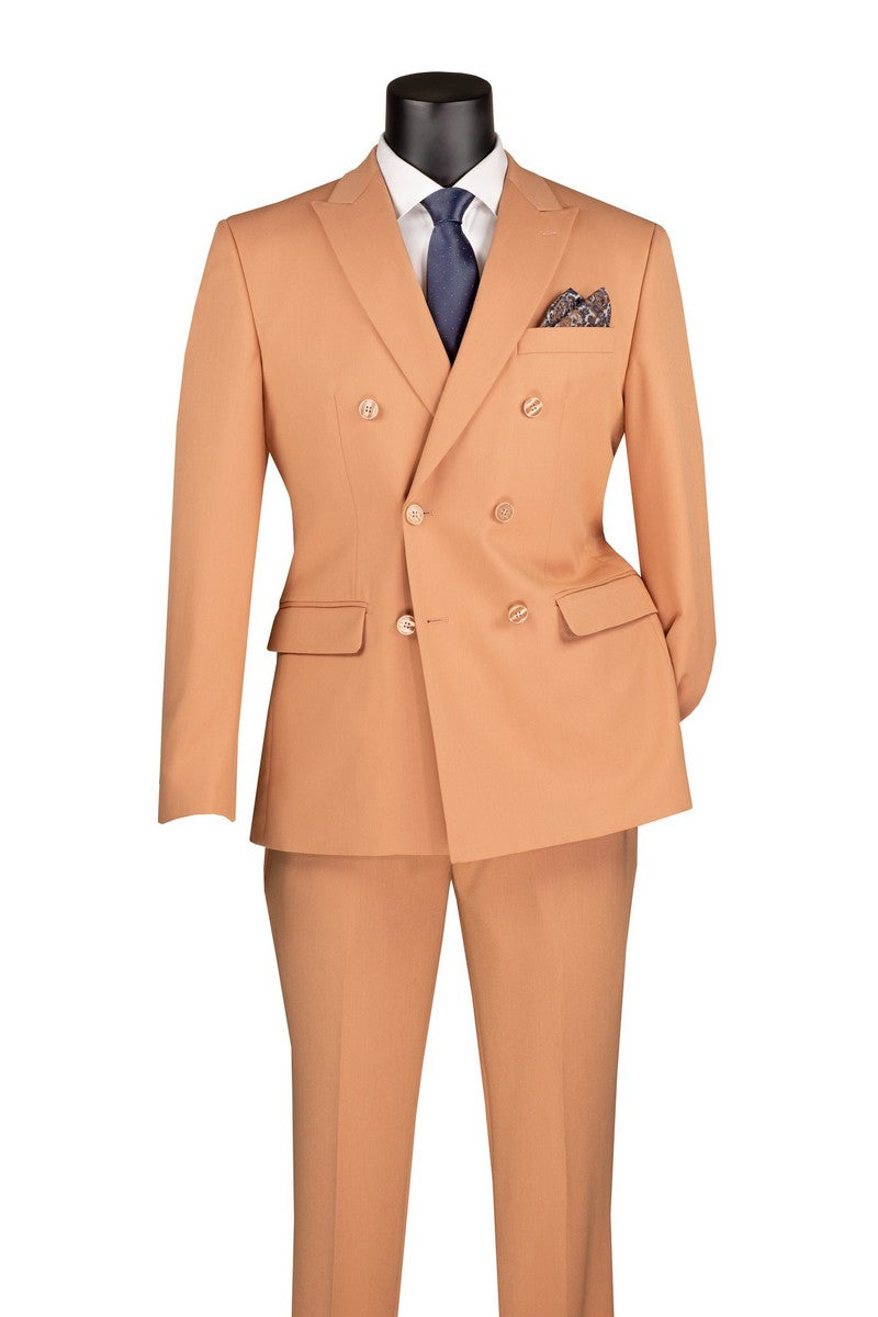 Peach Slim Fit Stretch Double Breasted 2 Piece Suit - Bellarco Collection