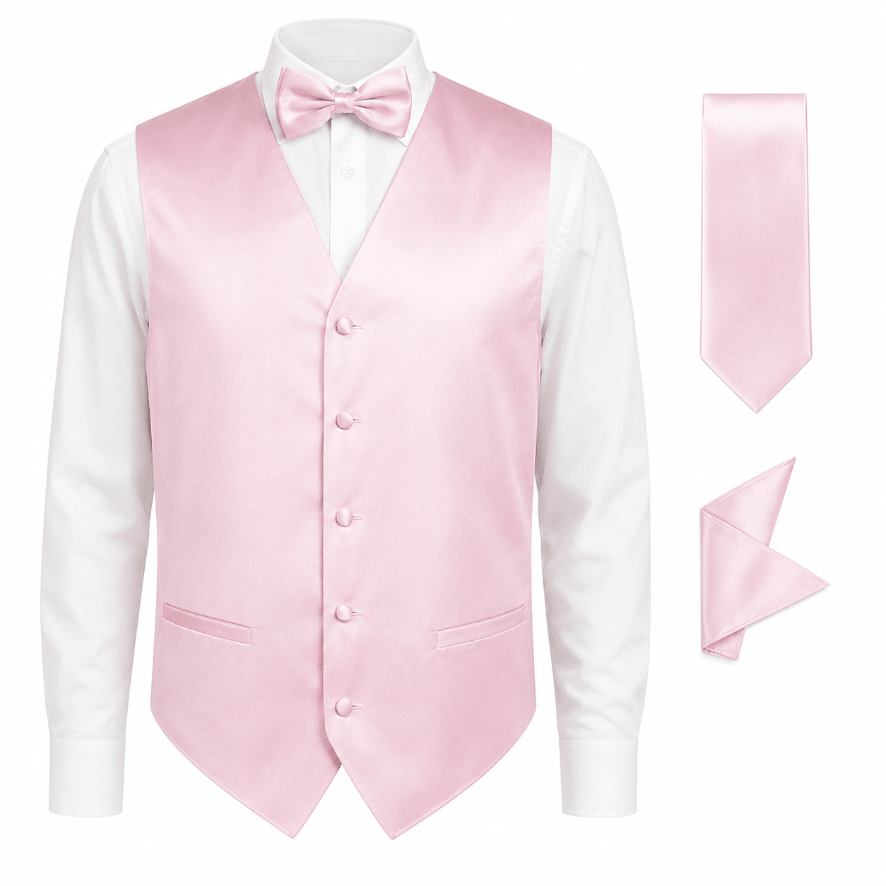 Pink Satin Tuxedo Vest Set - Upscale Men's Fashion