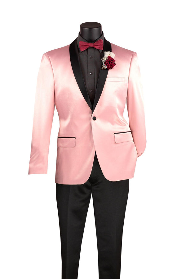 Pink Slim Fit Steen Tuxedo Jacket with Black Shawel Lapel - Upscale Men's Fashion
