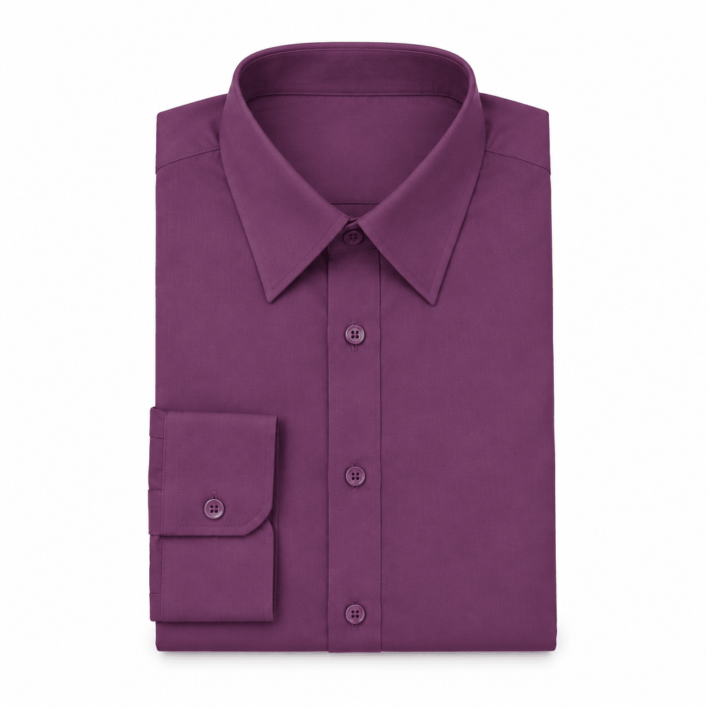 Men's Basic Dress Shirt with Convertible Cuff -Color Plum - Upscale Men's Fashion