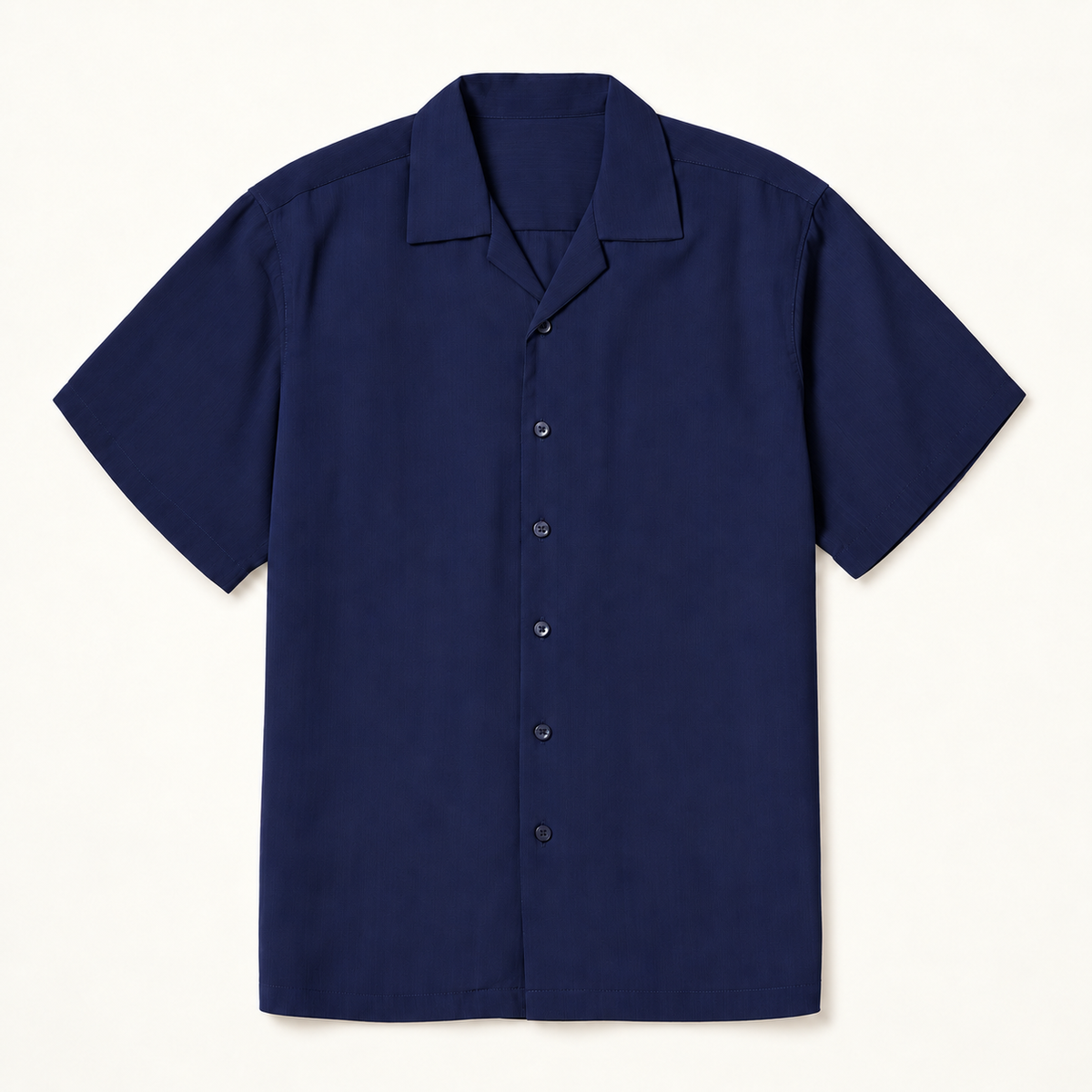 Navy Regular Fit Short Sleeve Crepe Camp Collar Shirt