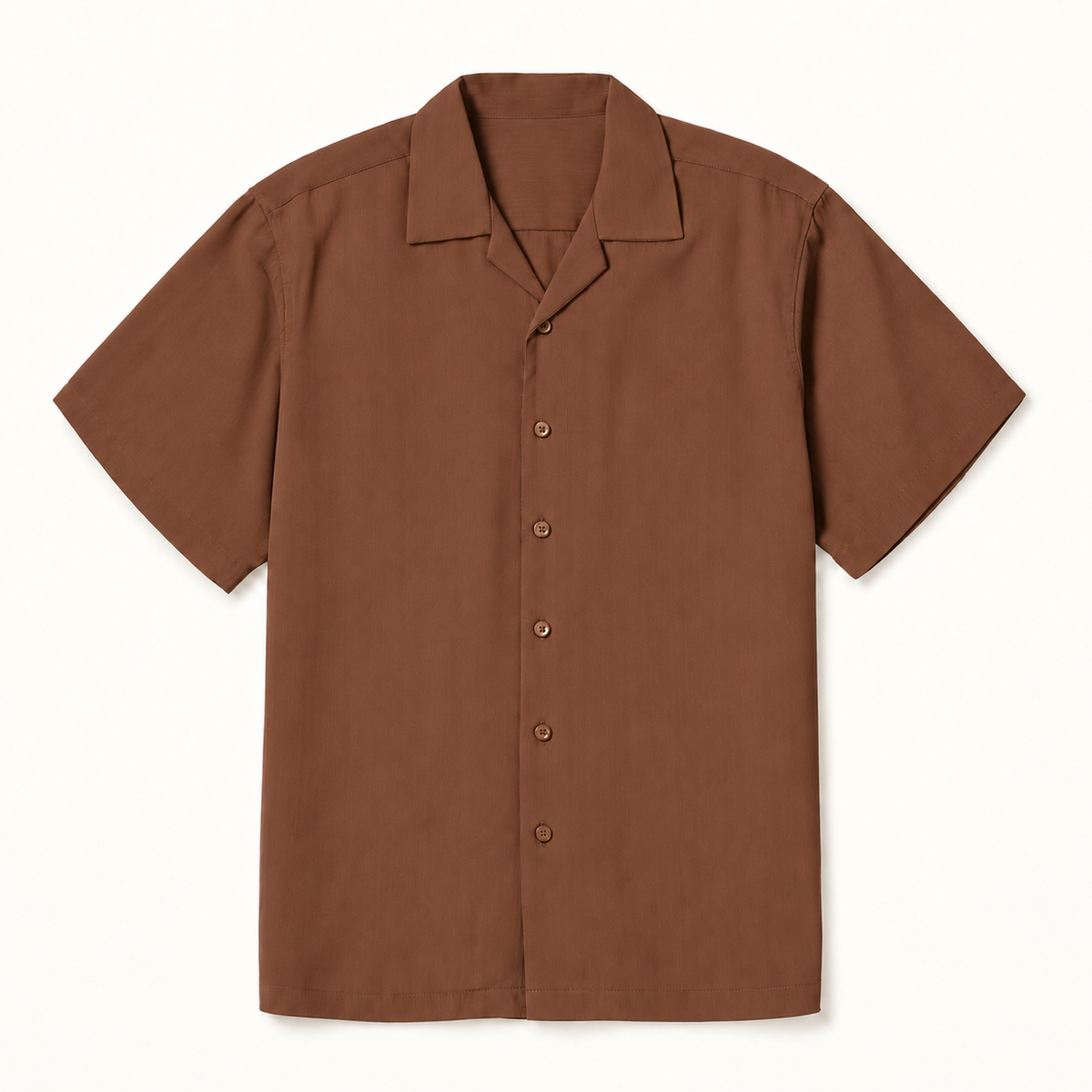 Mocha Regular Fit Short Sleeve Crepe Camp Collar Shirt