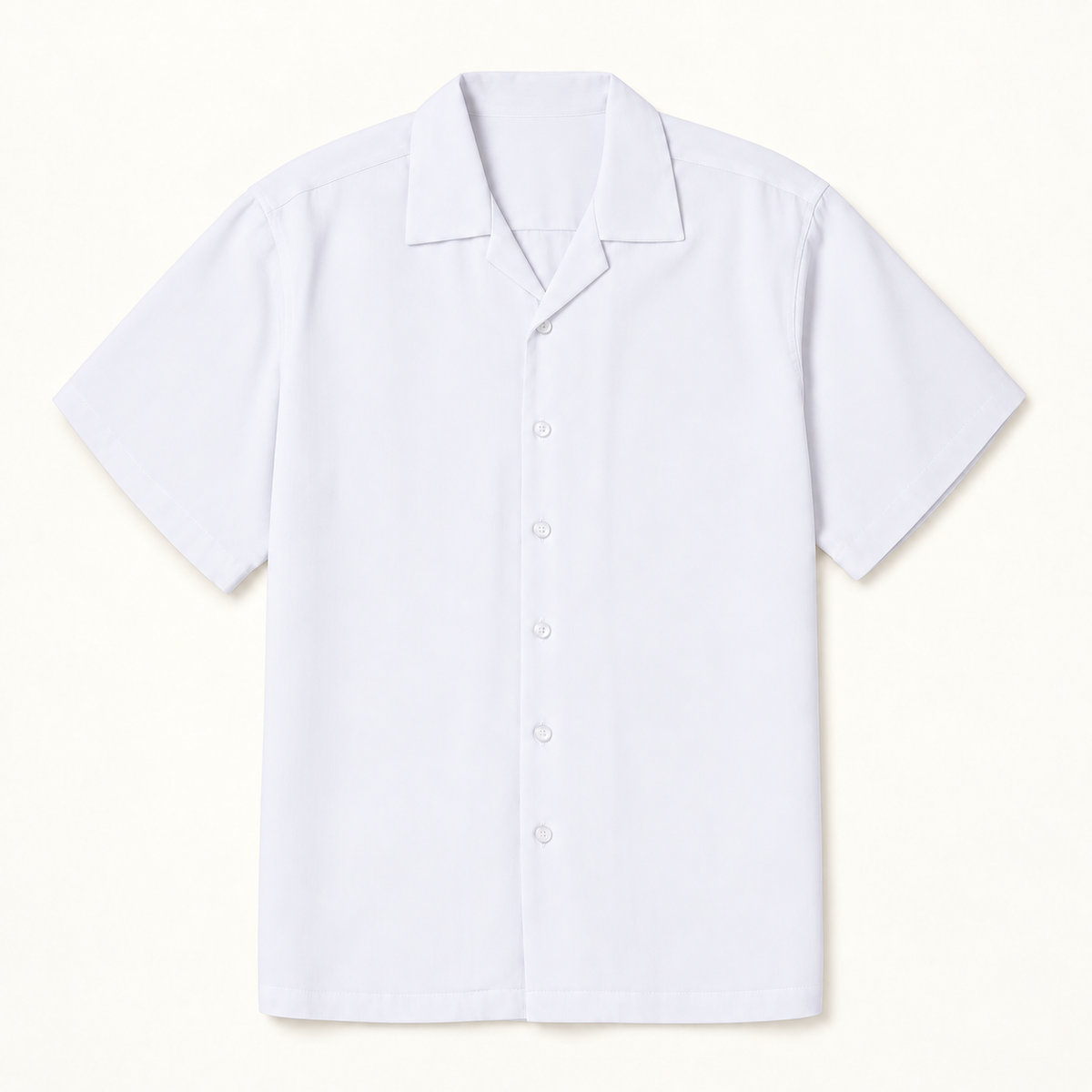 White Regular Fit Short Sleeve Crepe Camp Collar Shirt