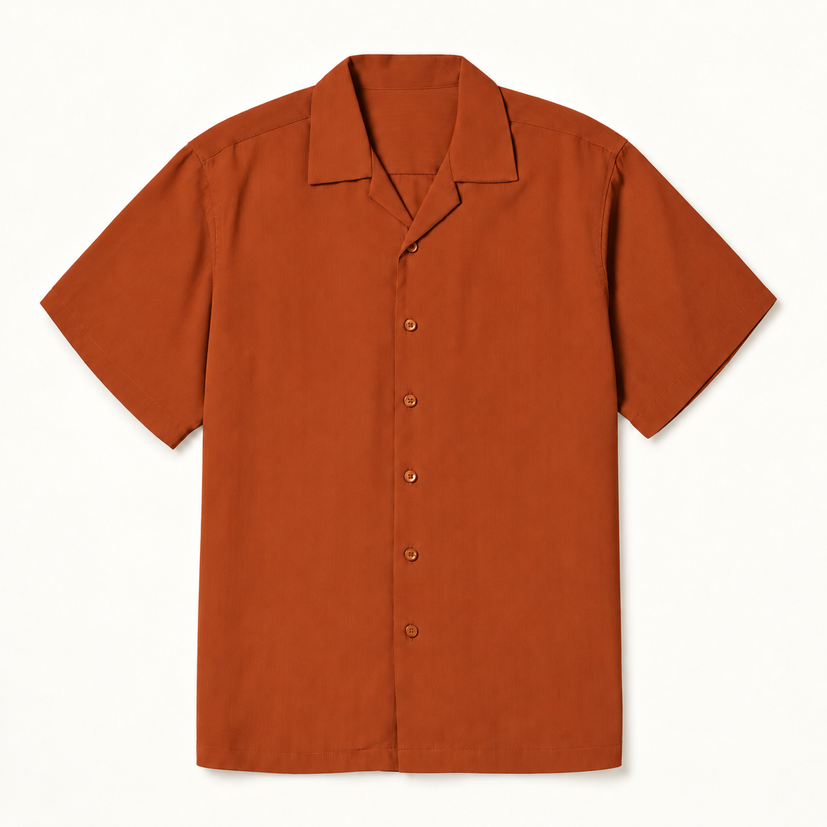 Burnt Orange Regular Fit Short Sleeve Crepe Camp Collar Shirt