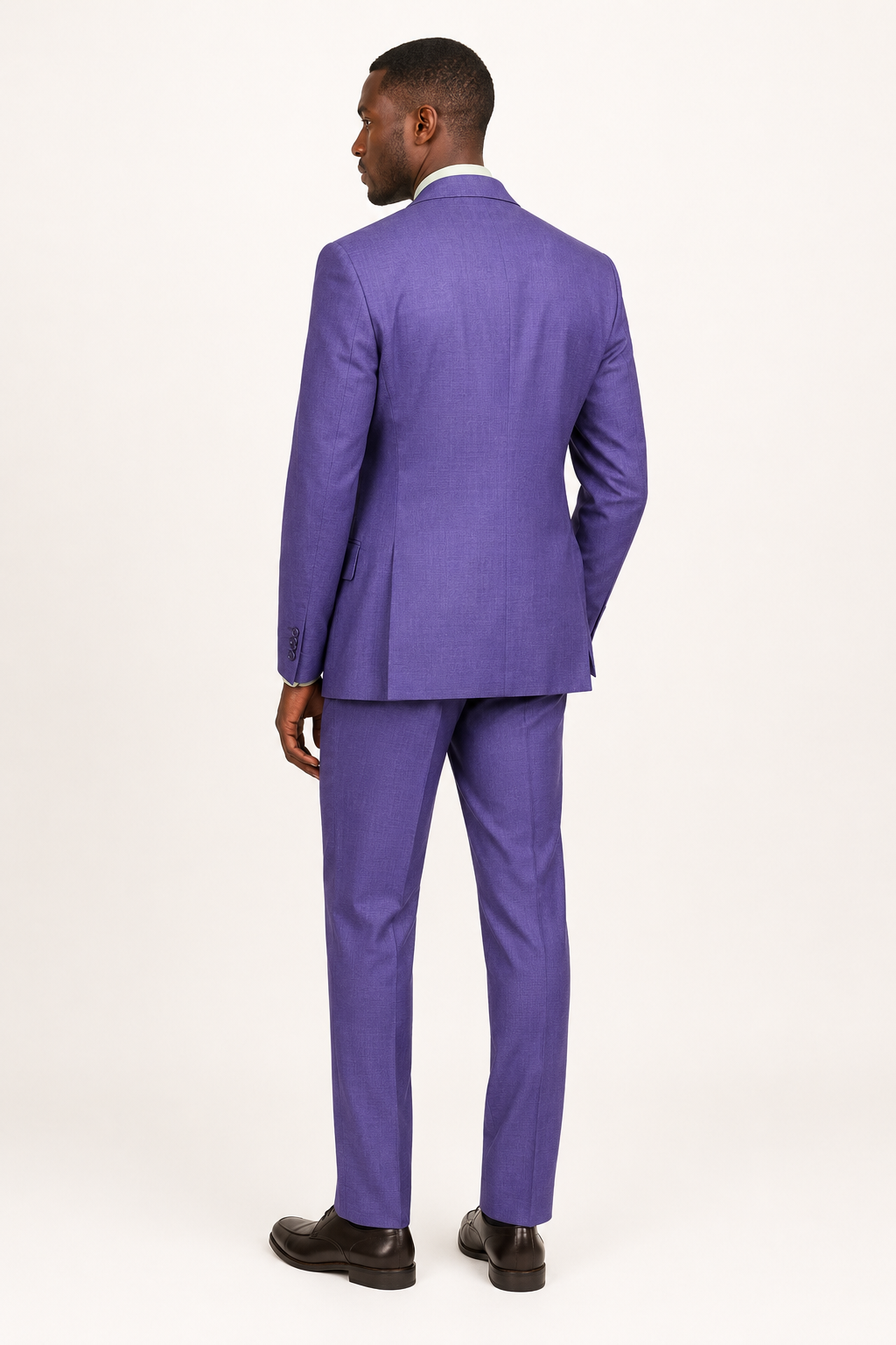 Purple textured regular fit three-piece suit rear view