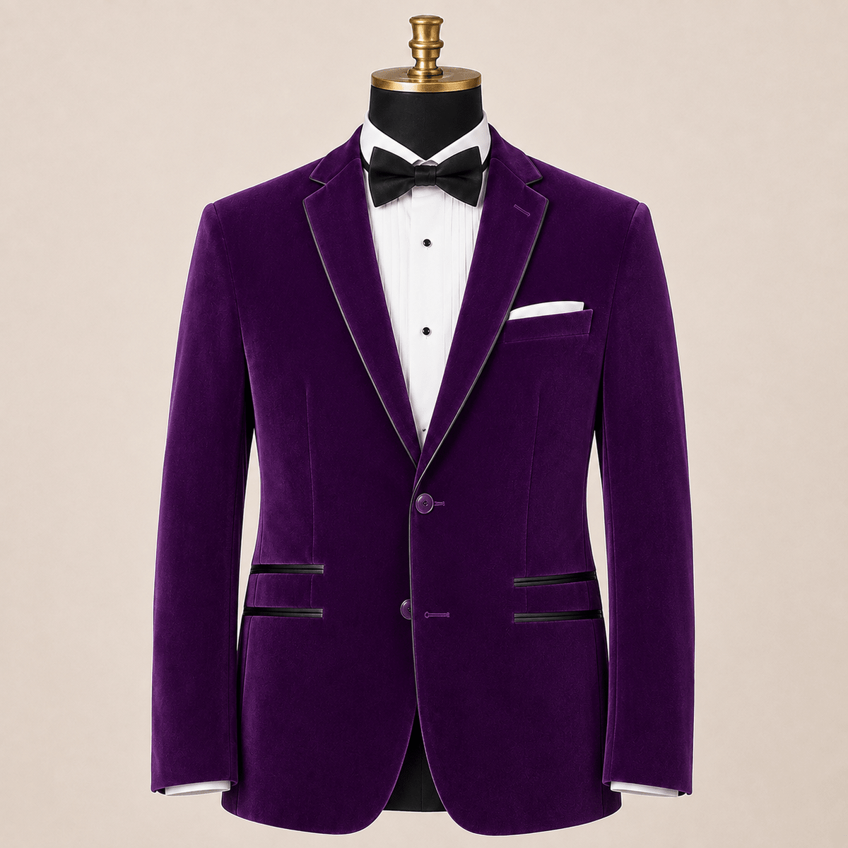Men's Purple Velvet Regular Fit Sport Coat with Black Trim - Upscale Men's Fashion