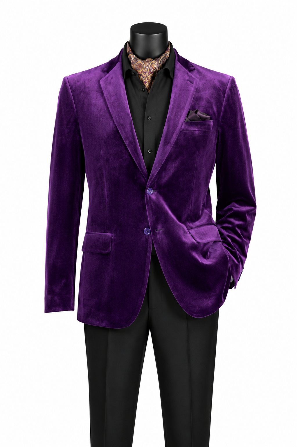 Purple Regular Fit Velvet Blazer-Orsini Collection