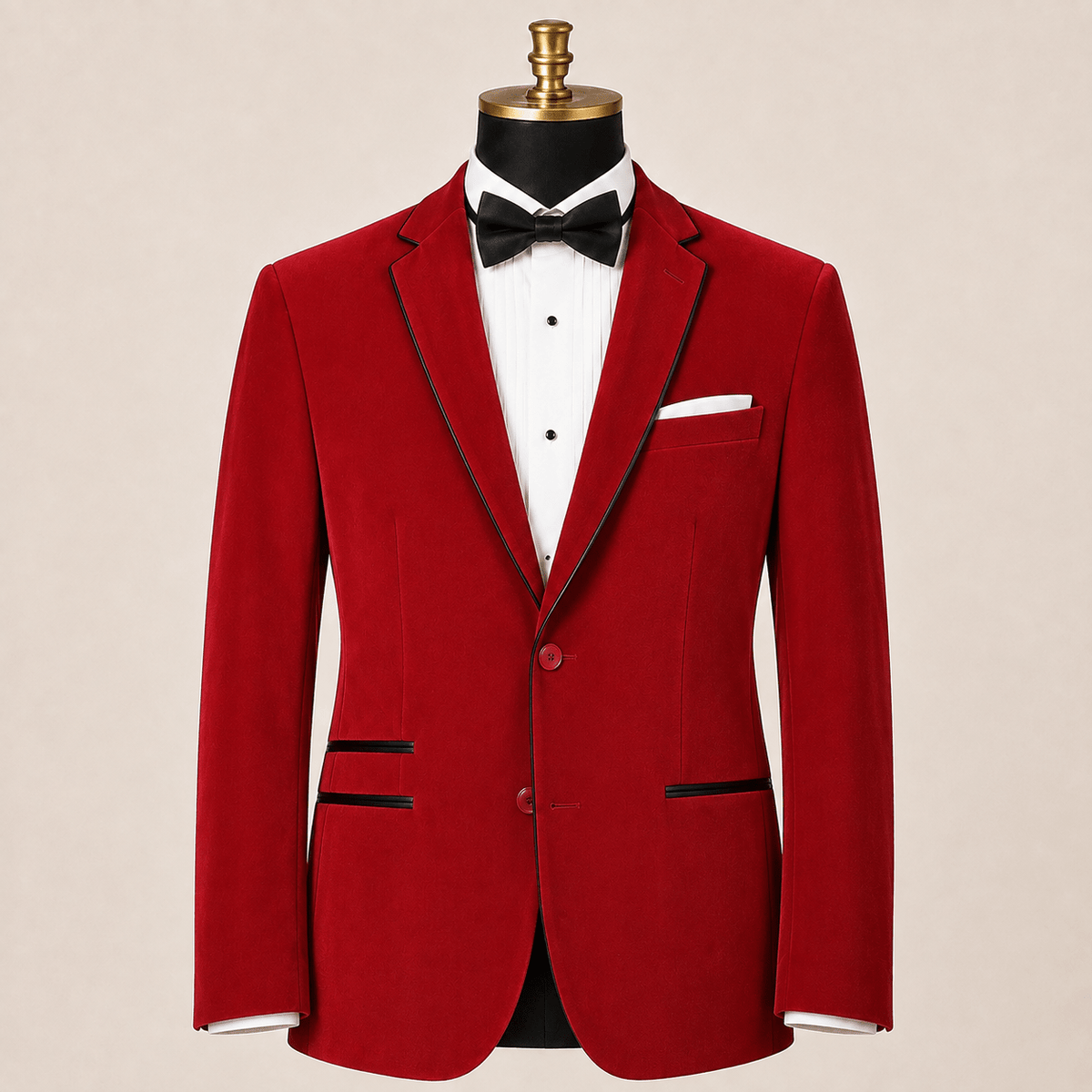 Men's Red Velvet Regular Fit Sport Coat with Black Trim - Upscale Men's Fashion