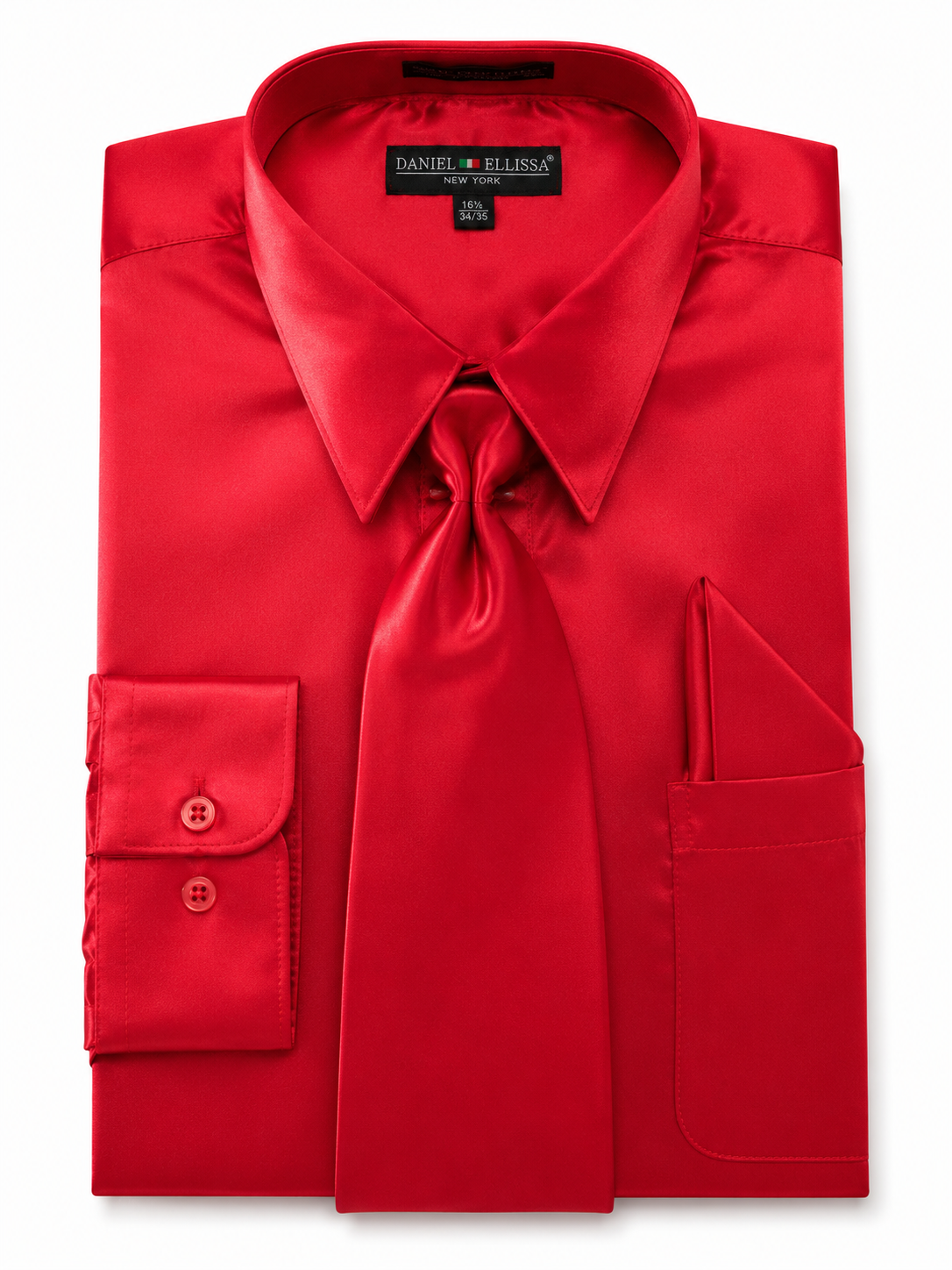 Red Satin Dress Shirt Set with Matching Tie & Pocket Square