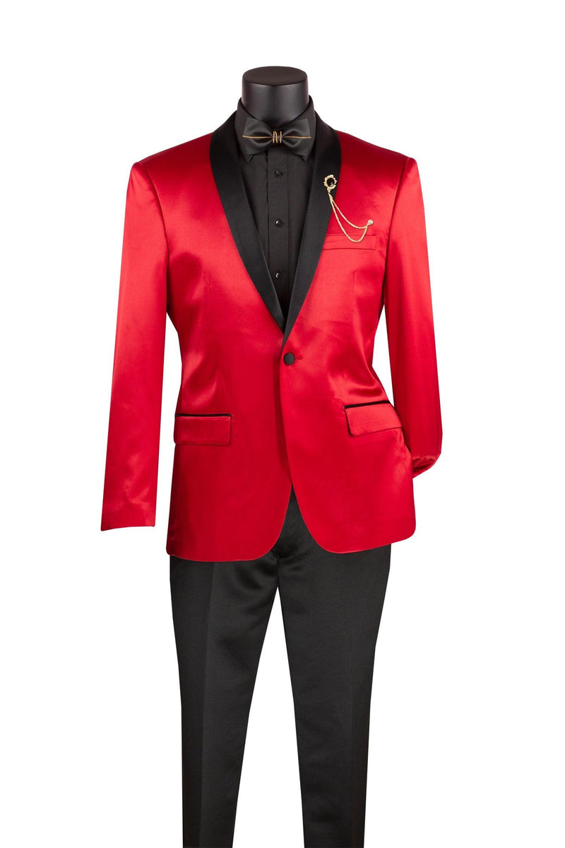 Red Slim Fit Steen Tuxedo Jacket with Black Shawel Lapel - Upscale Men's Fashion