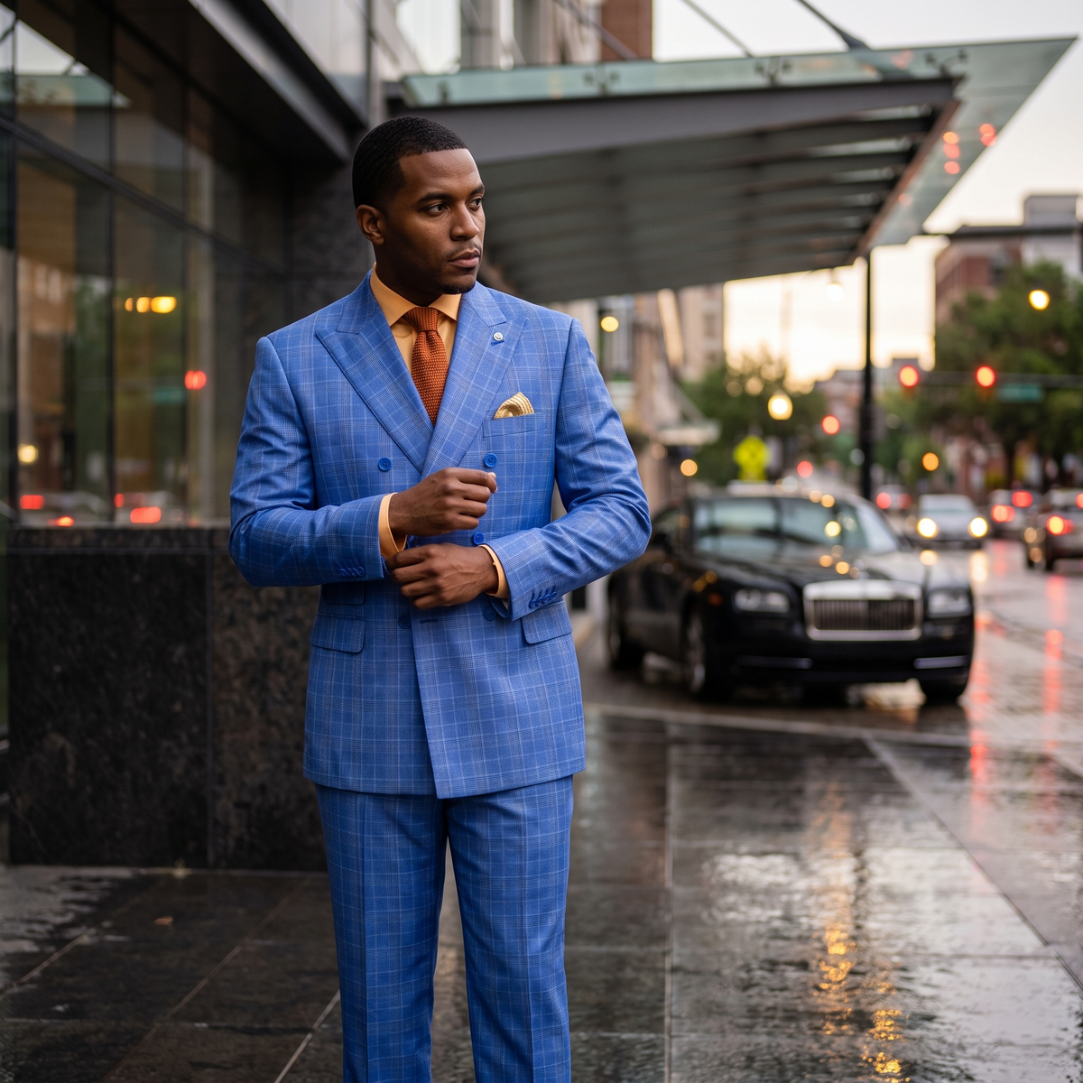 Nautica Blue regular fit double-breasted glen plaid two-piece suit – lifestyle image 2