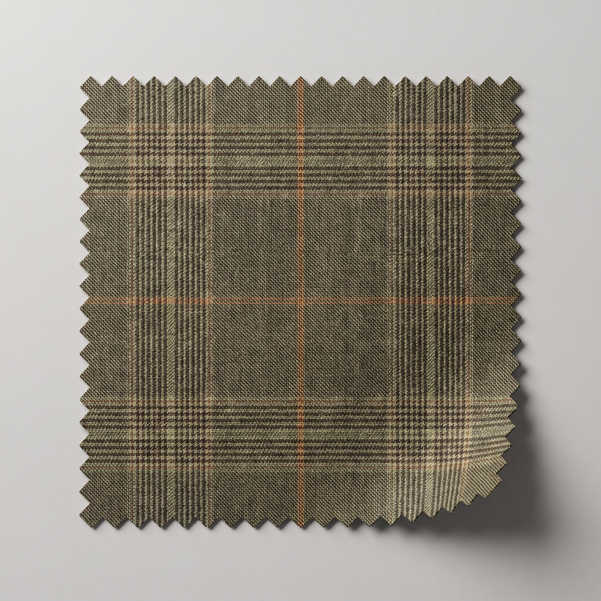 Olive glen plaid suit fabric swatch close-up
