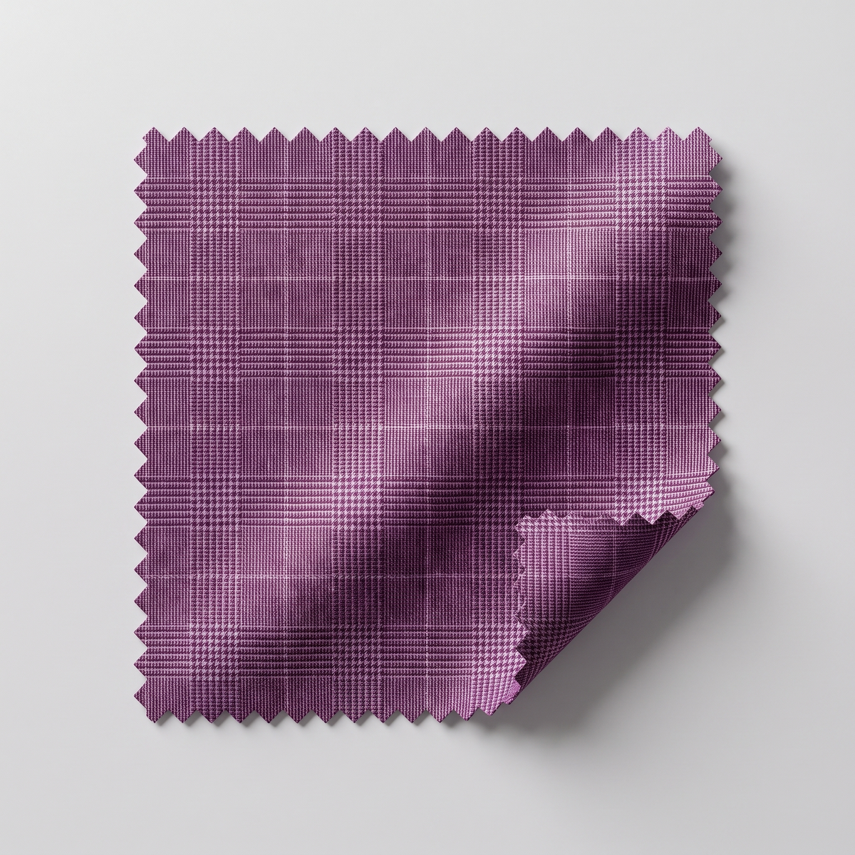 Plum glen plaid suit fabric swatch close-up
