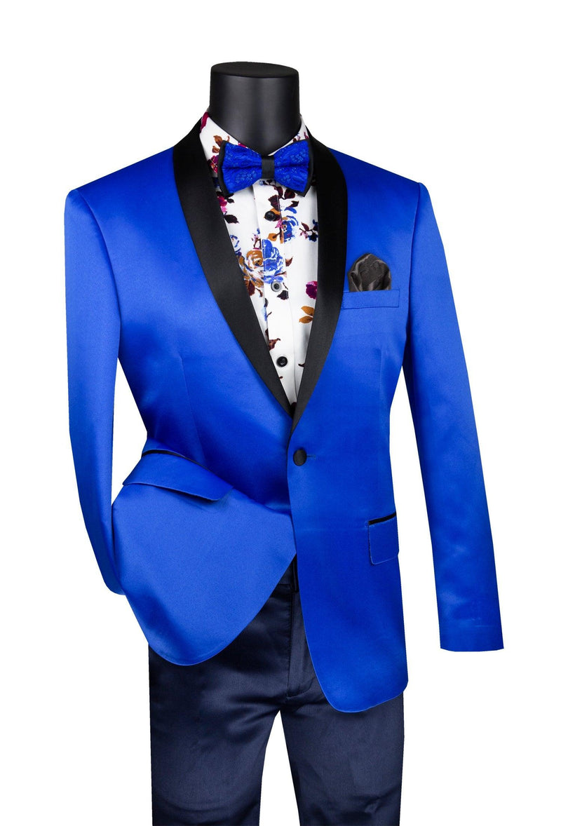 Royal Blue Slim Fit Steen Tuxedo Jacket with Black Shawel Lapel - Upscale Men's Fashion