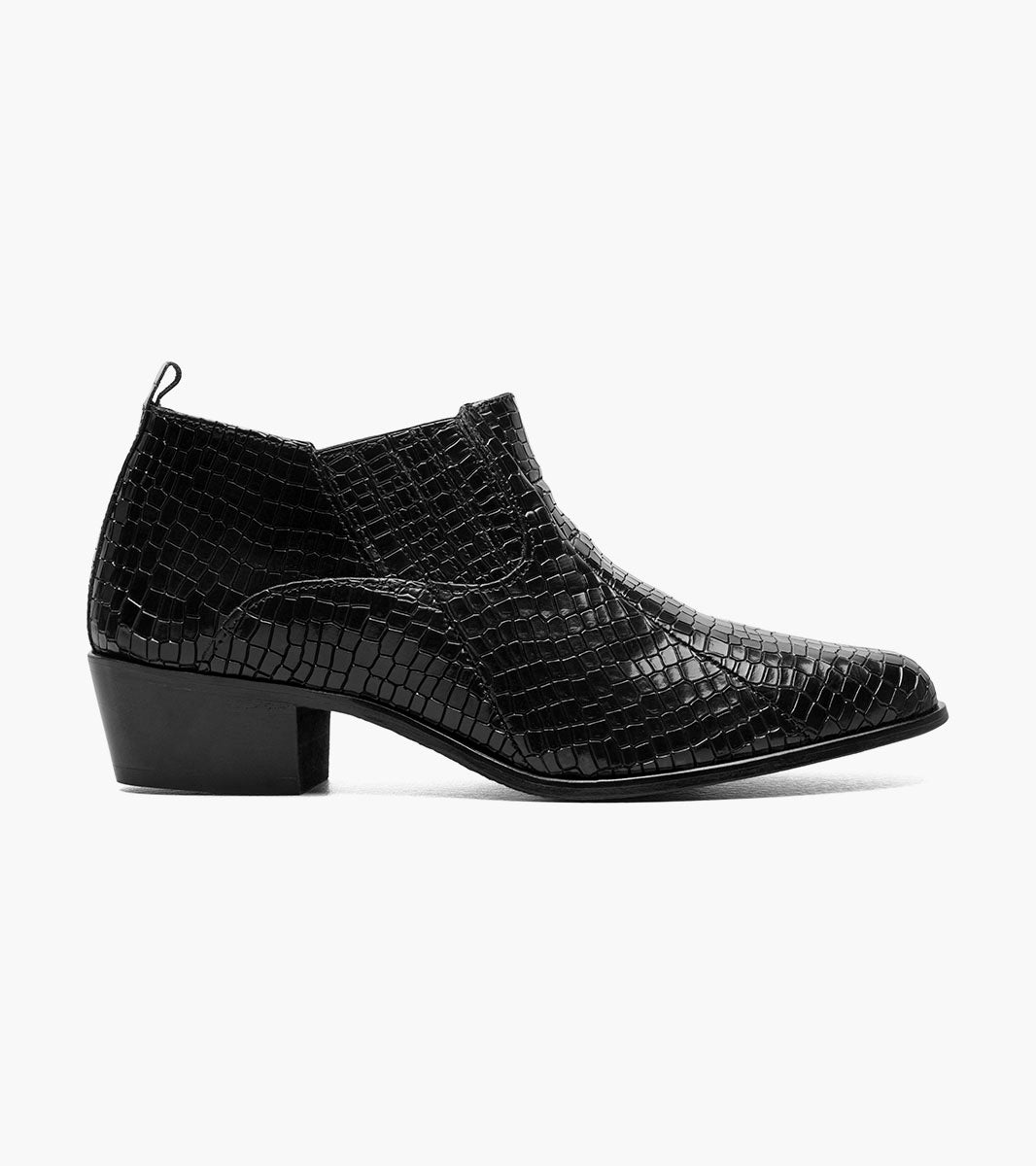 Stacy Adams Sandoval black crocodile print Cuban heel boot side view