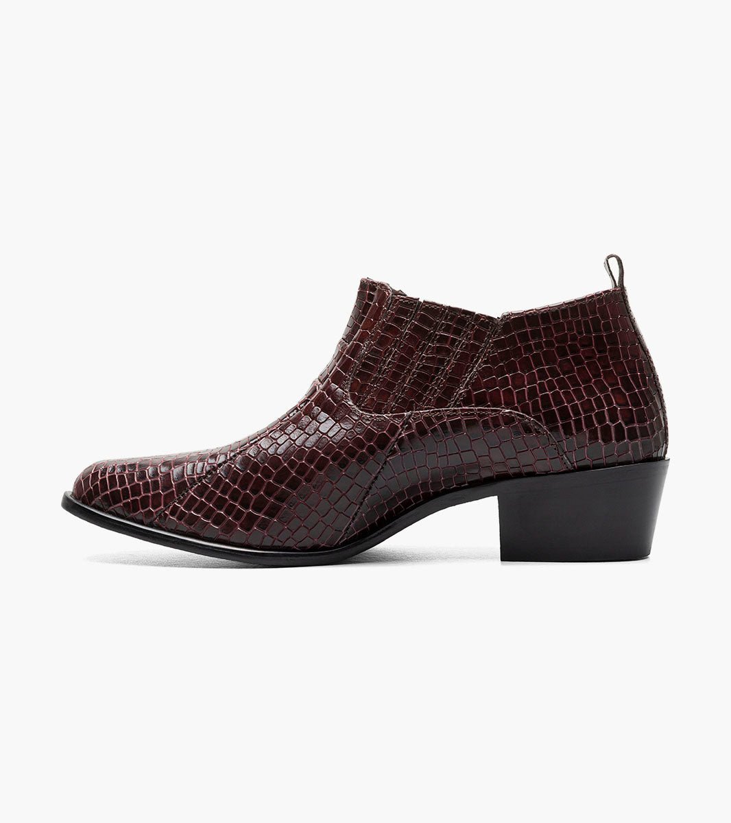 Stacy Adams Sandoval Burgundy Crocodile Print Cuban Heel Boot - Upscale Men's Fashion