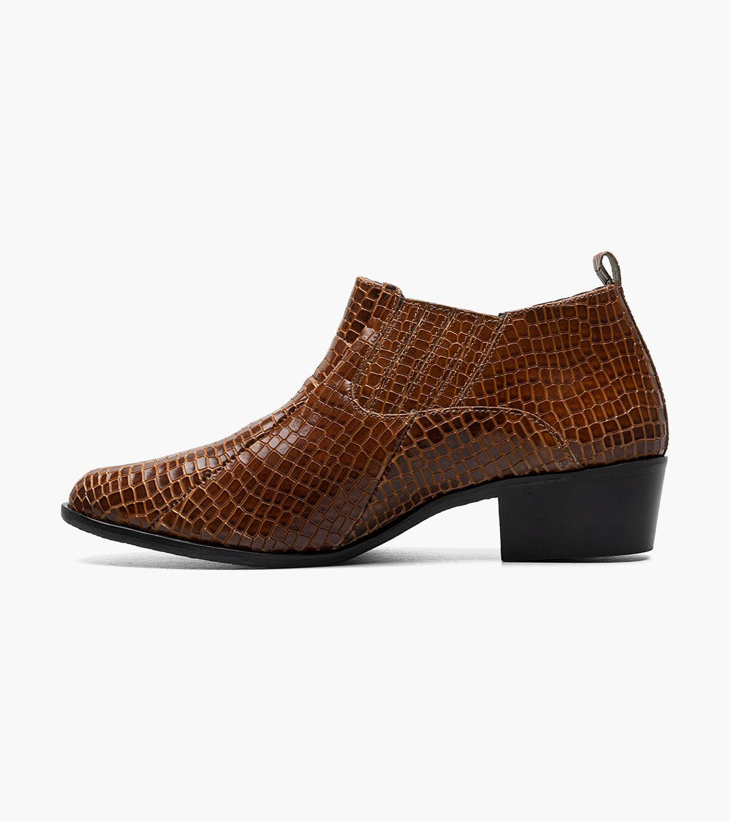 Stacy Adams Sandoval Cognac Crocodile Print Cuban Heel Boot - Upscale Men's Fashion