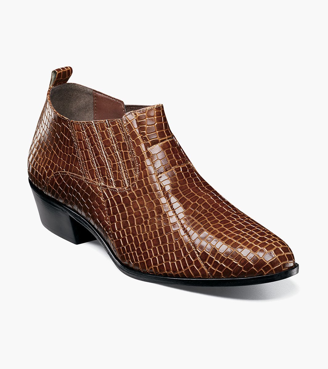 Stacy Adams Sandoval Cognac Crocodile Print Cuban Heel Boot - Upscale Men's Fashion
