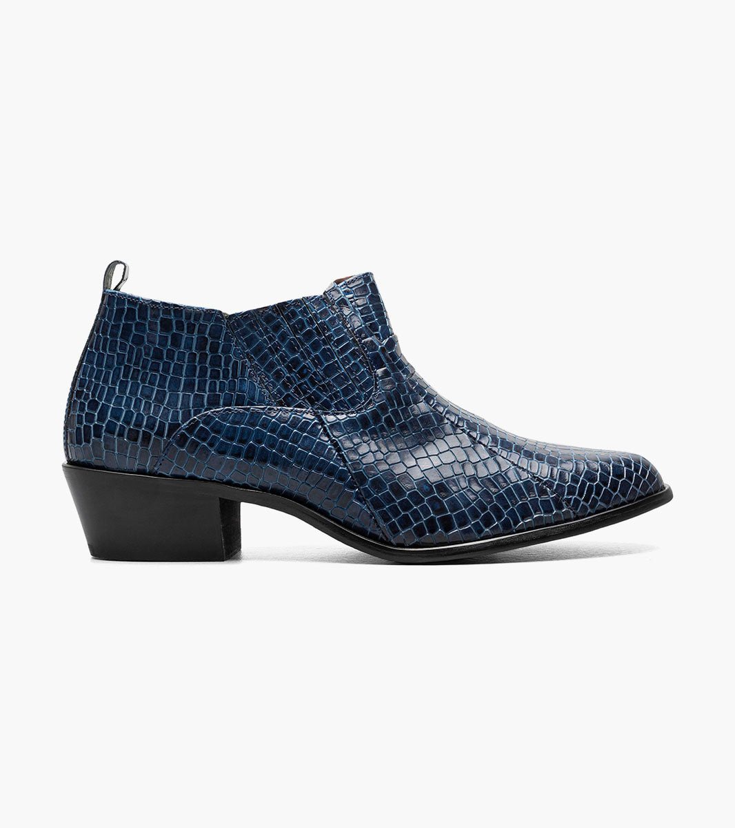 Stacy Adams Sandoval Navy Crocodile Print Cuban Heel Boot - Upscale Men's Fashion