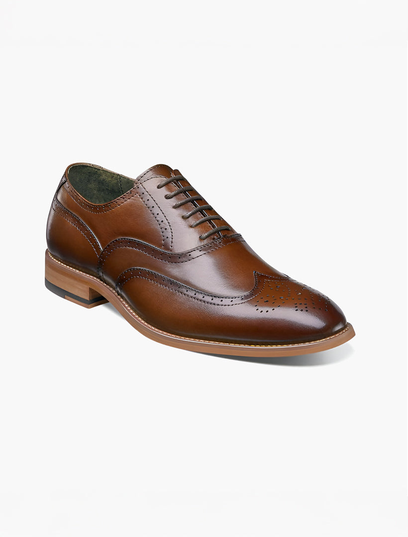 Stacy Adams Dunbar Wingtip Oxford Shoes in Cognac – Side View